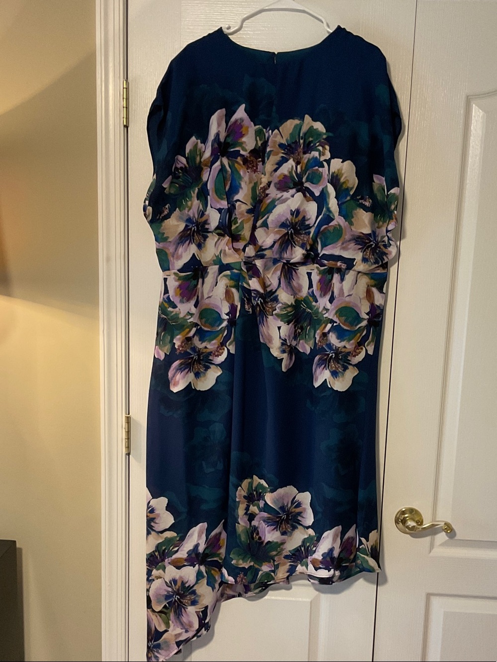 Maggy London Navy Floral Asymmetrical Hem Dress